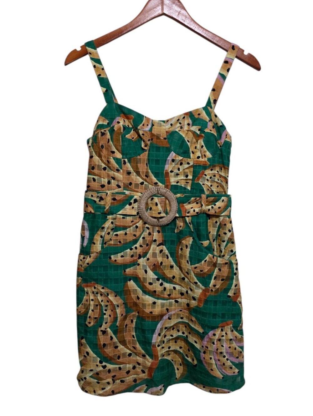Farm Rio Raining Bananas Mini Dress Size Small - Picture 3 of 5